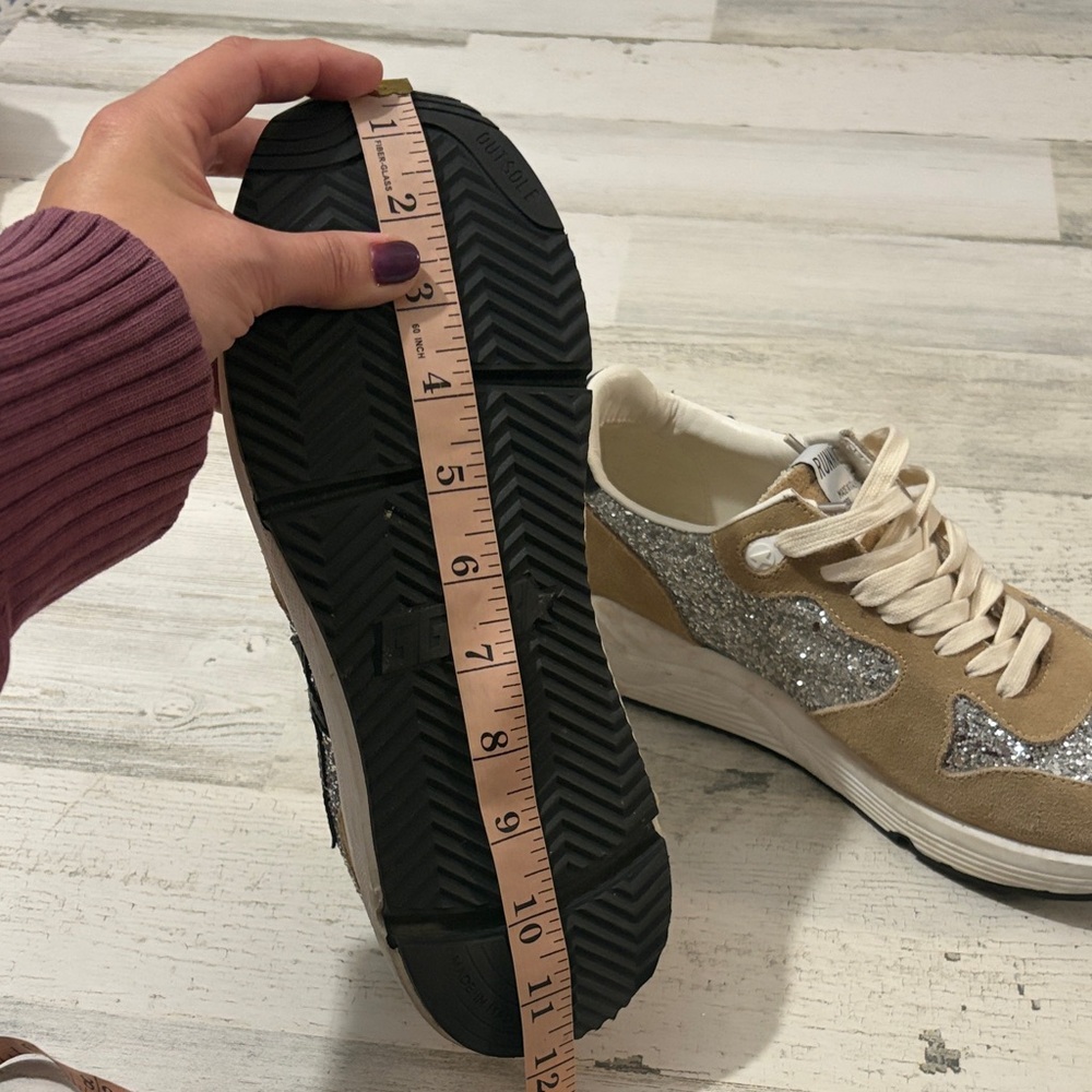 Golden Goose Tan and Silver Glitter Sneakers - Picture 15 of 16